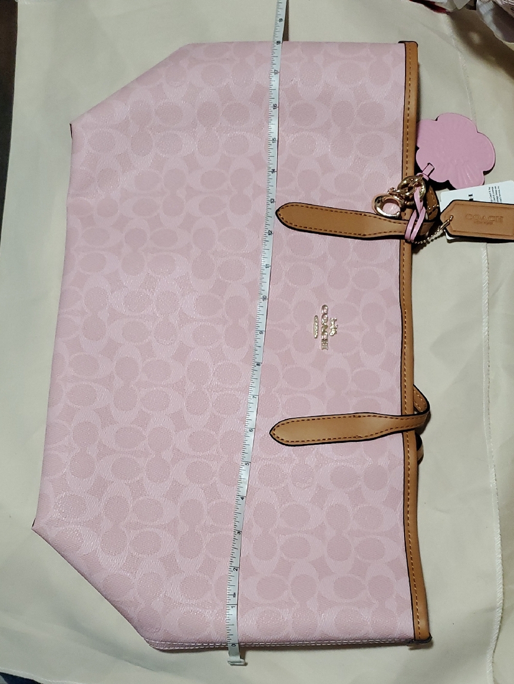 Coach Pink Signature Tote with Tan Trim - Picture 16 of 16